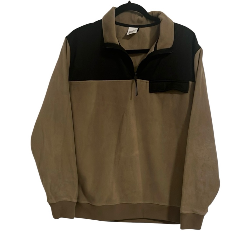 Zara Black and Tan Zip Up Sweater with Sporty Color-Block Design